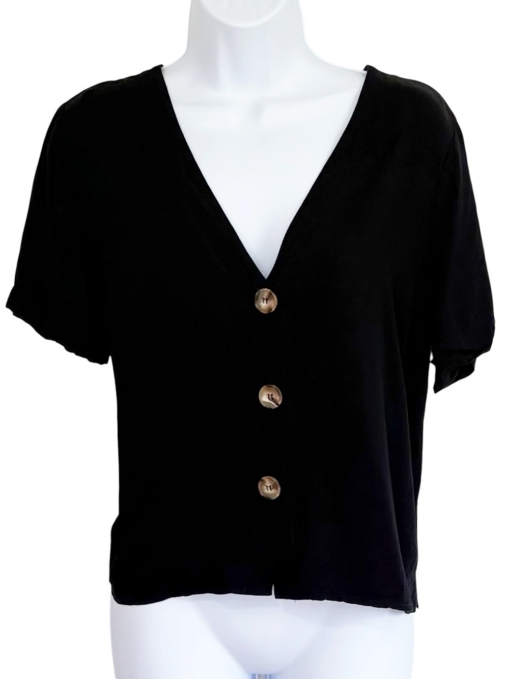 ASOS Black Button Front V-Neck Blouse Short Sleeve Top Women’s Size 6